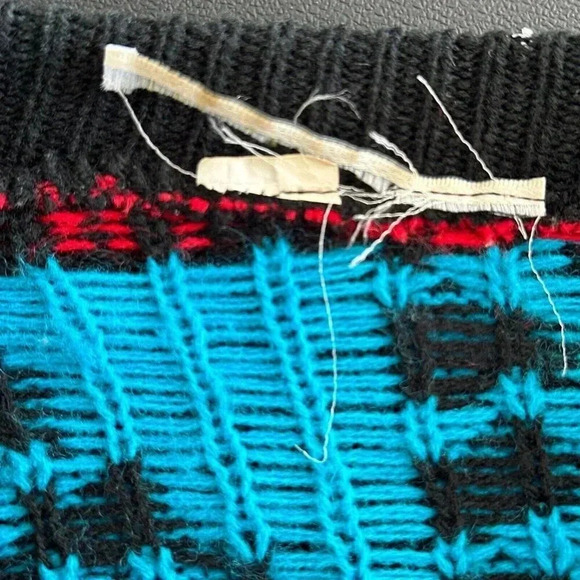 Vintage 80s Patchwork Sweater Womens M/L Colorful Relaxed Long Knit Pullover Top - Picture 15 of 15